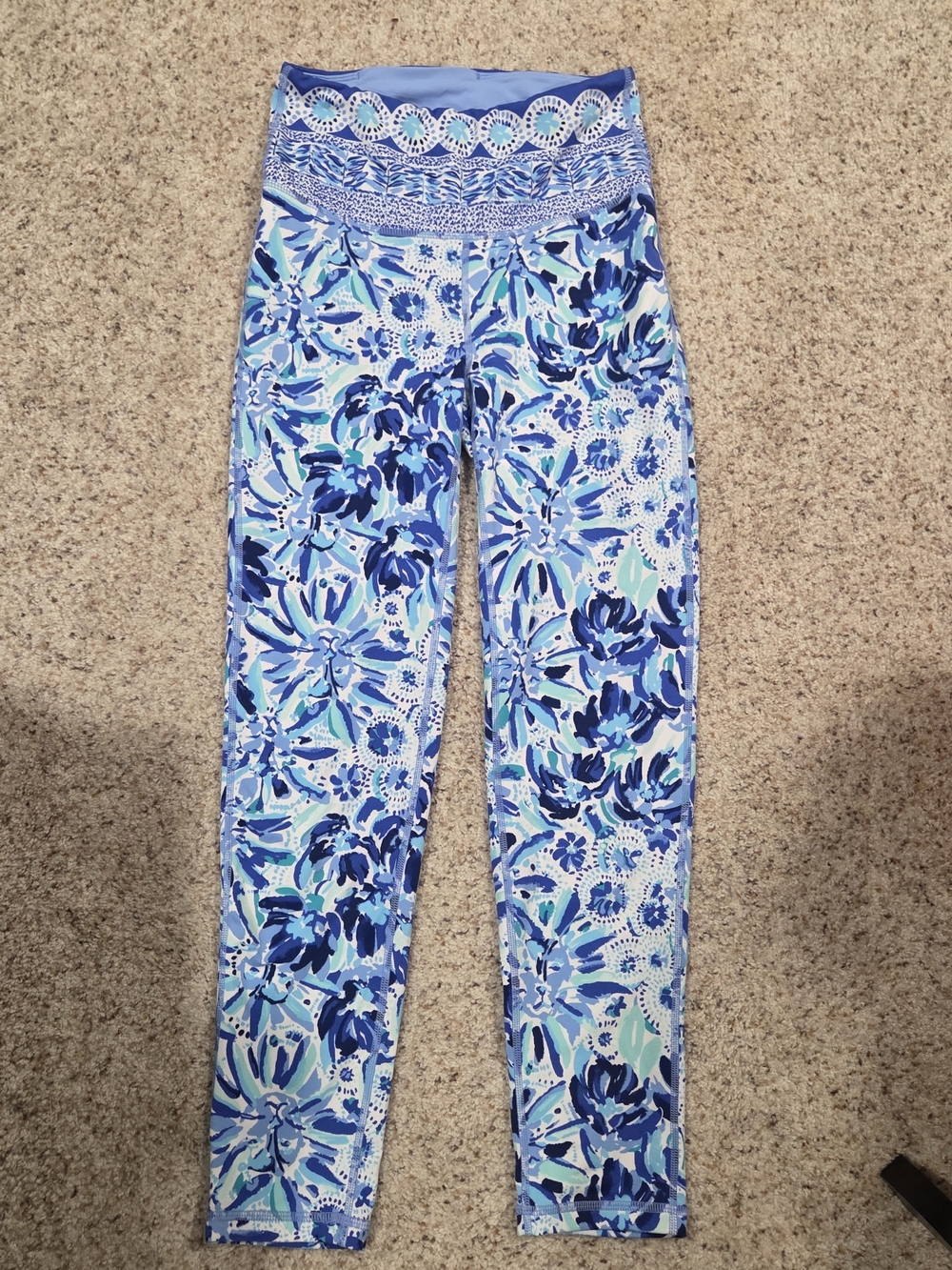 Lilly Puletzer Luxletic Blue Floral Stretch Leggings with High Waist